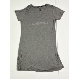 Bebe Sleepwear Womens Gray Rhinestone Logo V-Neck Short Sleeve Sleep Shirt S